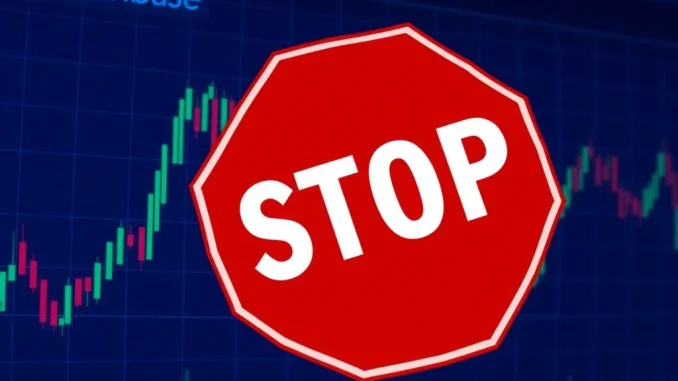 A visual representation of a sudden Coinbase ERN suspension, showing a trading chart with a stop sign.