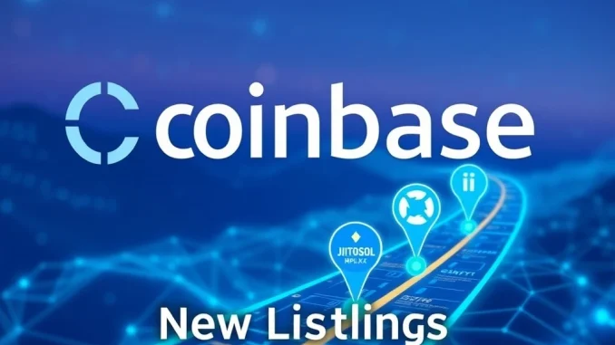 Coinbase listing roadmap showing BNKR, JITOSOL, and MPLX tokens, signifying crucial new additions to the exchange.