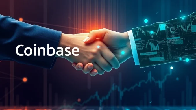 Coinbase logo merging with decentralized finance symbols, representing its strategic push into on-chain derivatives.