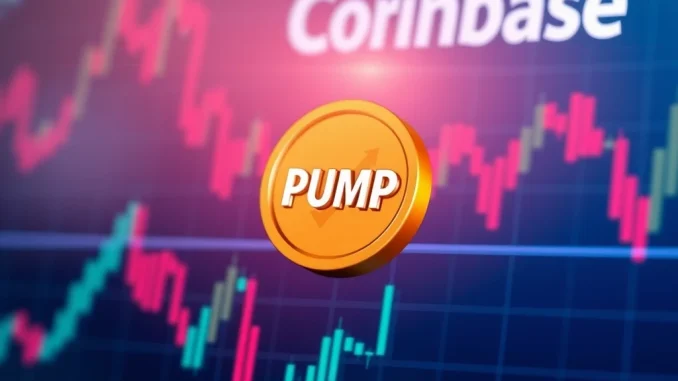 A digital interface showing Coinbase PUMP trading, symbolizing a new listing and market activity.