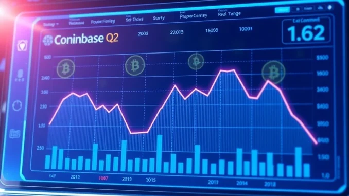 Coinbase Q2 revenue decline shown on a digital financial dashboard