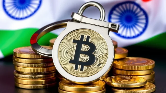 Indian authorities freeze crypto assets in a **Coinbase scam** investigation, symbolizing law enforcement's action against digital fraud.