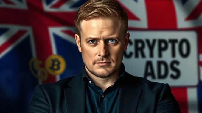 Brian Armstrong, Coinbase CEO, expressing frustration over the UK crypto policy and ad ban, highlighting cryptocurrency regulation challenges.