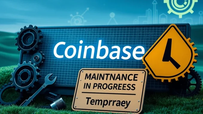 A digital illustration showing a Coinbase logo with maintenance tools, symbolizing the upcoming Coinbase upgrade.