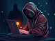 Hacker stealing cryptocurrency through malware in a dramatic cybercrime scene