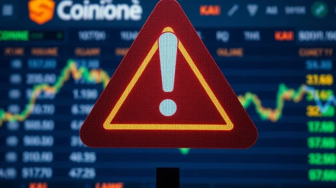 A digital interface displaying a **Coinone investment warning** for **Kaichain KAI**, signaling market caution.