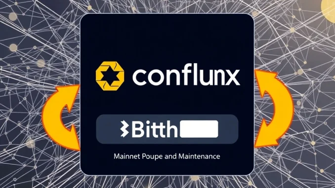 A visual representation of **Conflux CFX** deposits and withdrawals being temporarily paused on the Bithumb crypto exchange for a crucial mainnet upgrade.