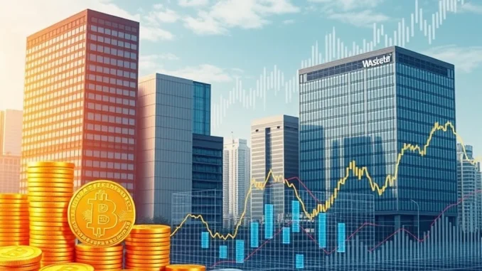 A visual depicting the monumental surge in Corporate Bitcoin Holdings, showing large financial entities investing in BTC.