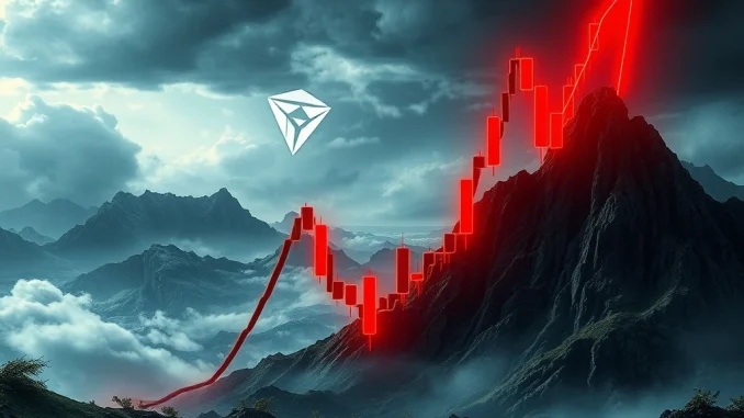A cryptocurrency chart showing a dramatic COS price drop, symbolizing market volatility and investor scrutiny in the altcoin market.
