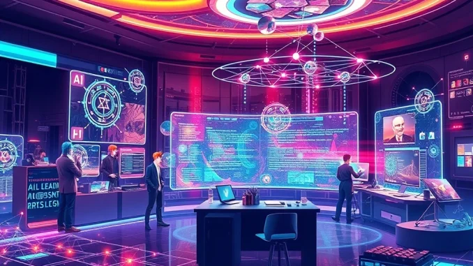 A digital artist leveraging blockchain platforms and AI tools to create evolving art, symbolizing the transformative power on the creator economy.