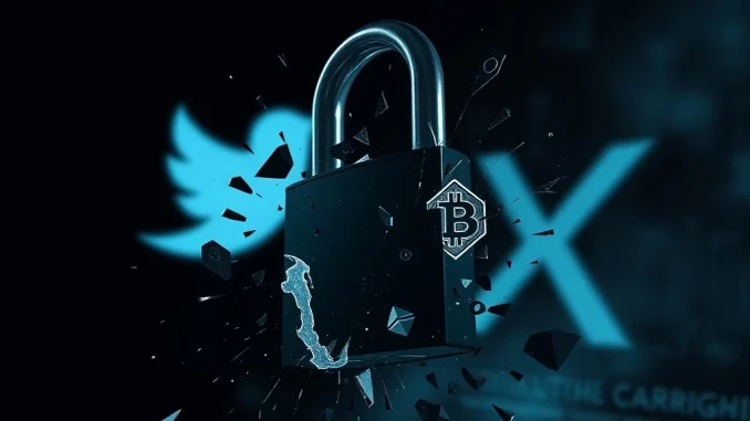 A digital padlock breaking apart, symbolizing the CrediX hack and a major DeFi security breach.