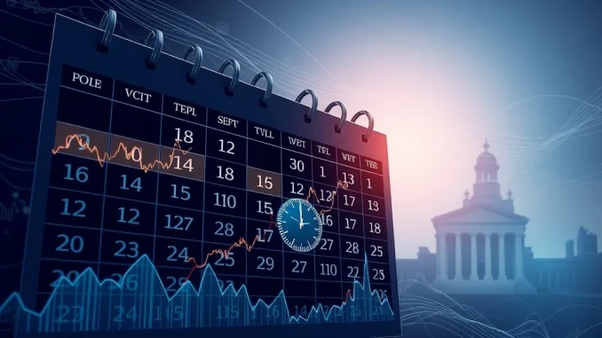 A calendar highlighting crucial economic events this week, showing market indicators and the Federal Reserve logo, symbolizing their impact on financial markets.