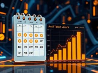 A digital calendar highlighting key dates for token unlocks, emphasizing the significant AVAIL unlock event and its potential impact on the crypto market.