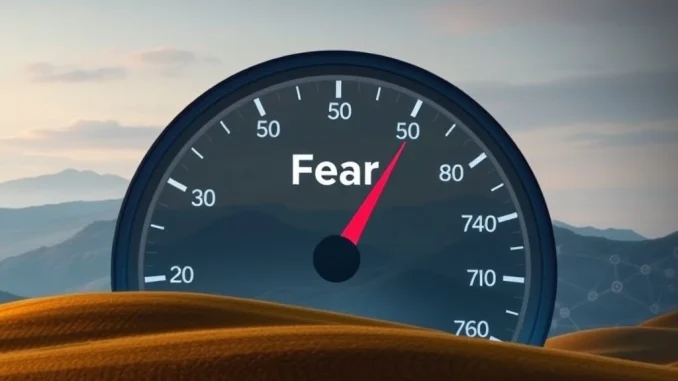 A visual representation of the Crypto Fear & Greed Index dropping into the fear zone, reflecting current crypto market sentiment.