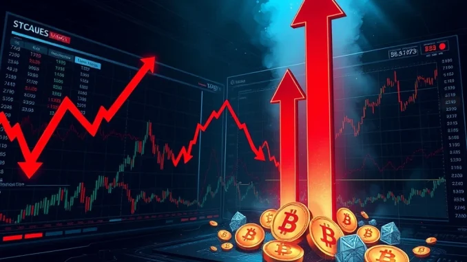Dramatic crypto market crash showing Bitcoin futures liquidated amid red charts