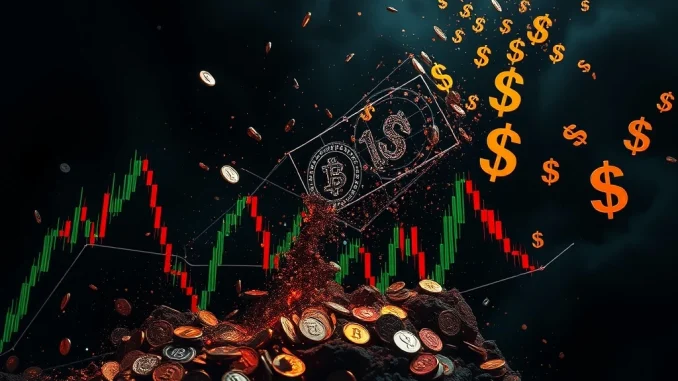 A crypto futures chart displaying a sharp decline, symbolizing the staggering $656 million market liquidations and their impact on cryptocurrency market stability.