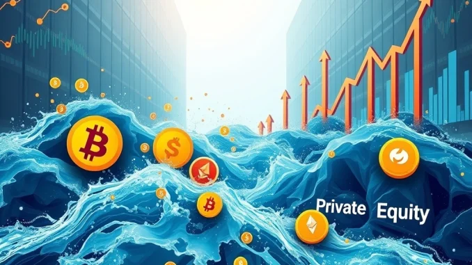 Chart illustrating surging crypto inflows and institutional adoption, showing digital assets outperforming traditional private equity investments.