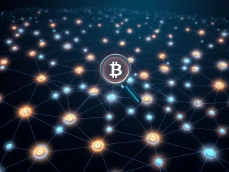 A complex digital network showing the flow of crypto laundering through cross-chain swaps, highlighting the challenge of tracking illicit funds.
