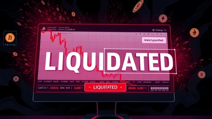 Visualizing the devastating impact of a $17.89M crypto liquidation on Bitcoin and Ethereum short positions, highlighting the risks of leveraged trading.