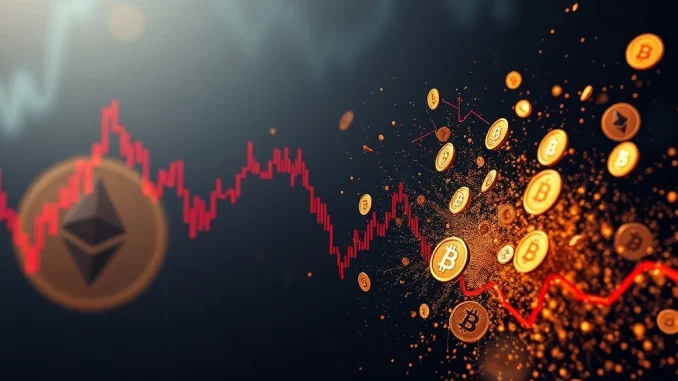 Visualizing crypto liquidations: A market chart showing a sudden drop, symbolizing the massive $870M short position wipeout.