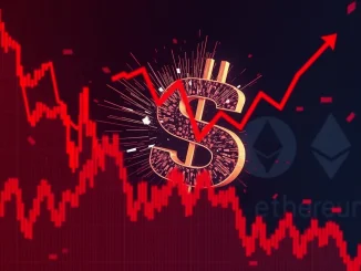 Depiction of massive crypto liquidations, showing a volatile market with sharp price drops and financial losses for futures traders.
