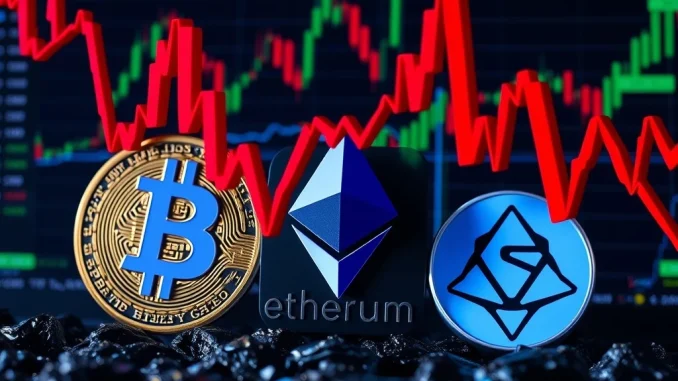 Crypto Liquidations Unleash Massive $156M Wipeout Across BTC, ETH, SOL Markets Chart showing a dramatic $156 million **crypto liquidations** event impacting Bitcoin, Ethereum, and Solana traders.