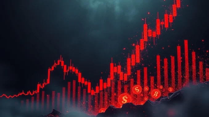 A volatile cryptocurrency chart showing a sharp decline, symbolizing the massive crypto liquidations and market turmoil.