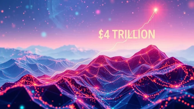 Visualizing the crypto market cap surpassing $4 trillion, representing the significant growth in digital asset valuation.
