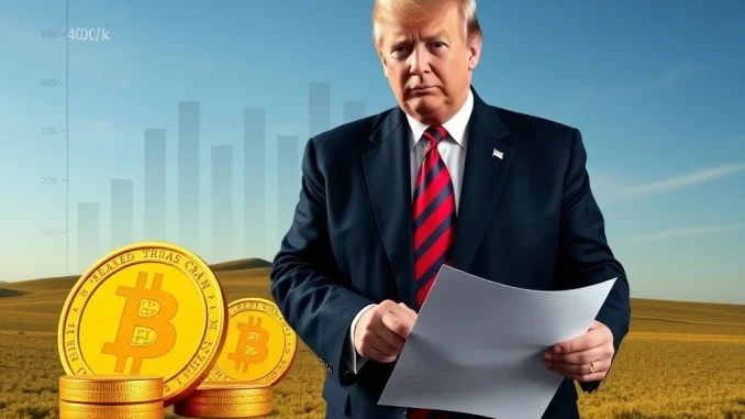 Illustrates the potential for crypto in retirement plans, with Trump's executive order opening doors for 401(k) investments.