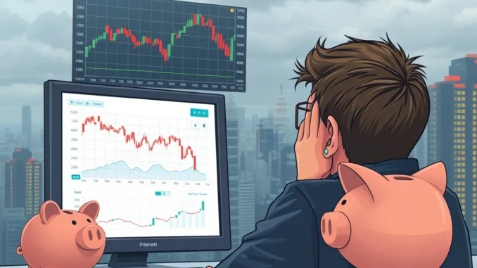 An investor's crypto retirement plans face potential collapse, symbolizing the volatile risks during an economic crisis.