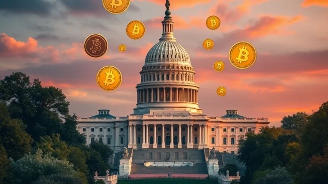 U.S. Capitol with crypto symbols representing new crypto tax regulations