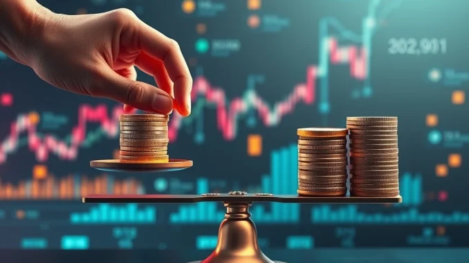 A trader weighing crypto trading entry capital decisions, balancing small and large investments with AI insights guiding the process.