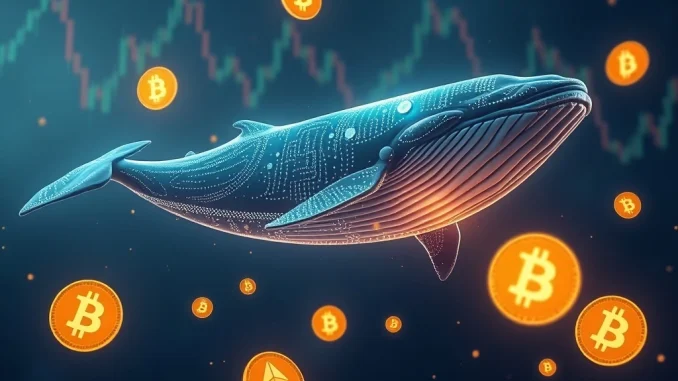 A crypto whale symbolizing a massive $84M USDC purchase of digital assets during a market dip, highlighting strategic investment.