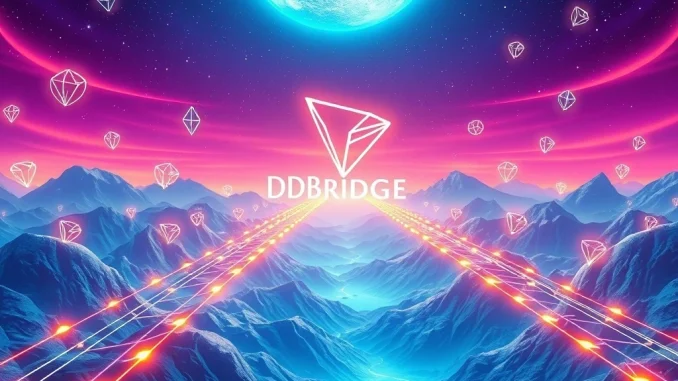 DBridge protocol connecting various blockchain symbols, including Tron and Ethereum, signifying enhanced cross-chain interoperability for asset transfers.