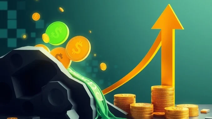 DeBridge DBR token buyback fund visually represented as digital assets flowing into a secure vault, symbolizing enhanced token value.