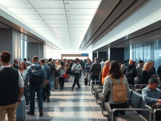 Delta Sky Club lounge overflowing with travelers, illustrating the significant challenge of airport lounge overcrowding.