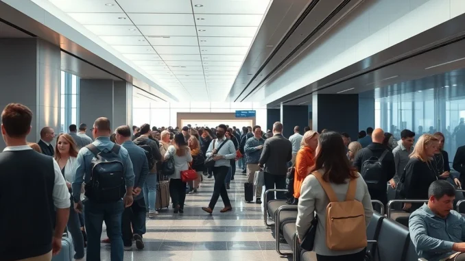 Delta Sky Club lounge overflowing with travelers, illustrating the significant challenge of airport lounge overcrowding.
