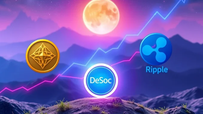 DeSoc token symbol rising to challenge established Solana and Ripple in the crypto market.
