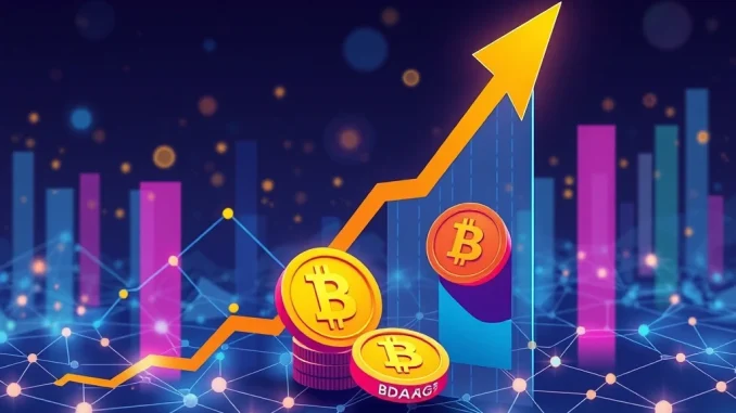 Visualizing the phenomenal growth of DexBoss presale, showing financial charts and crypto tokens.