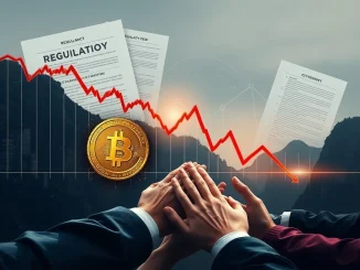 A dramatic chart showing a significant DIA crypto price drop, reflecting market correction and regulatory pressures.