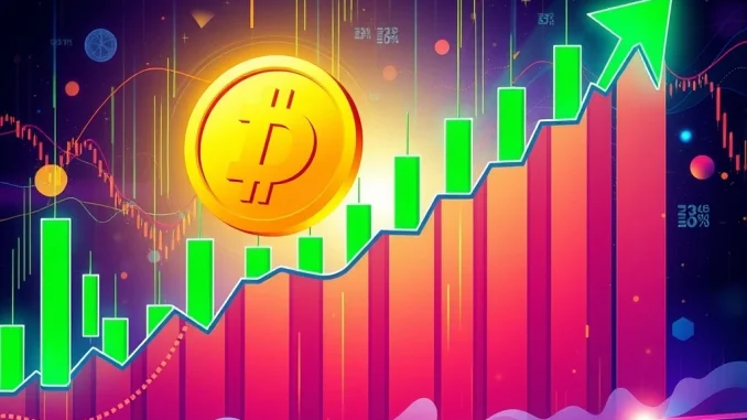 A bullish cryptocurrency chart showing DIA token's price surge past resistance, supported by a moving average, illustrating its strong uptrend.