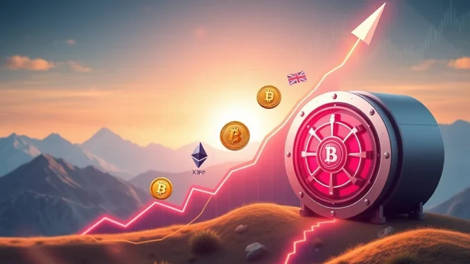 A visual representation of record digital asset products inflows, depicting an upward trend and significant investment in cryptocurrencies.