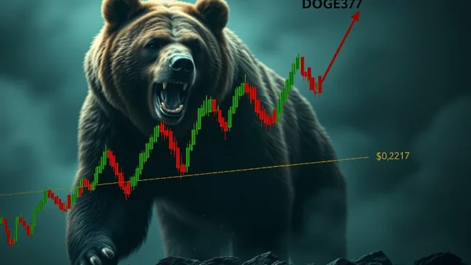 DOGE price chart showing bearish pressure at key resistance and support levels