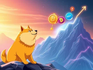 Visualizing Dogecoin facing competition from surging altcoins like CATZILLA in the exciting 2025 crypto bull run.