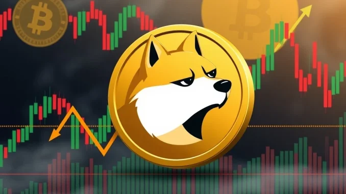 Chart showing a Dogecoin correction and Bitcoin volatility, illustrating market uncertainty for crypto traders.