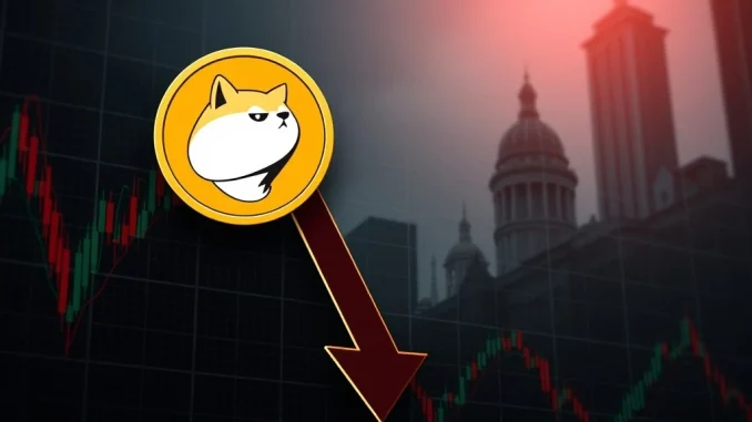 Chart showing a dramatic 11% **Dogecoin** price drop, symbolizing market volatility driven by institutional sell-offs.