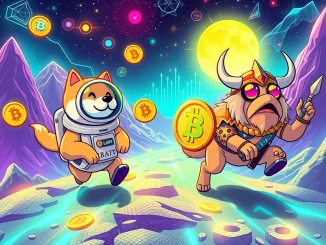 Dynamic visual showing newer meme coins LILPEPE and FLOKI racing ahead of established Dogecoin and Shiba Inu, symbolizing a shift in meme coin dominance.