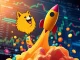 Dynamic visual of Dogecoin (DOGE) surging, representing its price rally, alongside the innovative Pepeto meme coin platform.