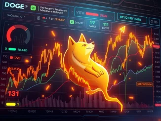 Volatile Dogecoin price chart showing key support and resistance levels