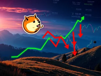 Dogecoin (DOGE) price chart showing a recent rally and a test of crucial support at $0.227, illustrating market volatility.